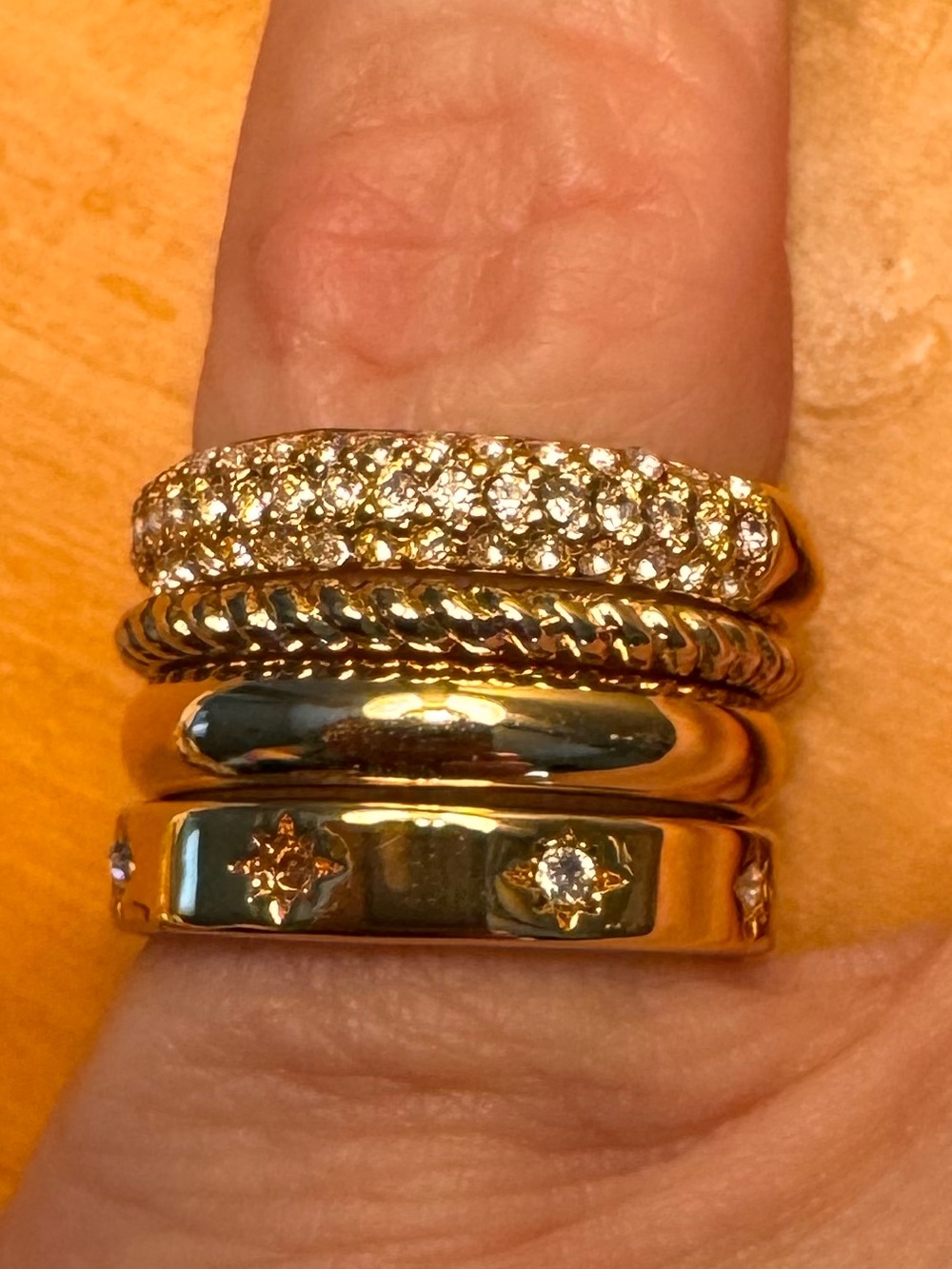 J.Crew Gold Stackable Crystal and Band Ring Set- Size 5- Women Jewelry